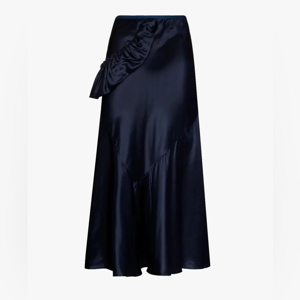 Simone Rocha Navy Satin Maxi Skirt with Ruched Accent